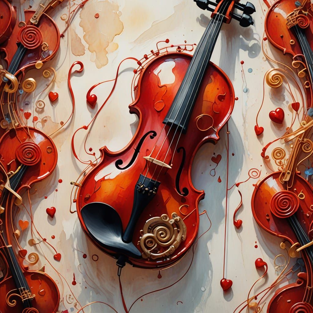 Heart Plays Violin in Dreamlike Watercolor