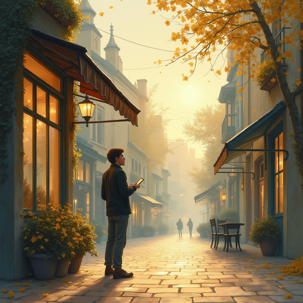 Man Remembers Love in Quiet Town: Watercolor Art