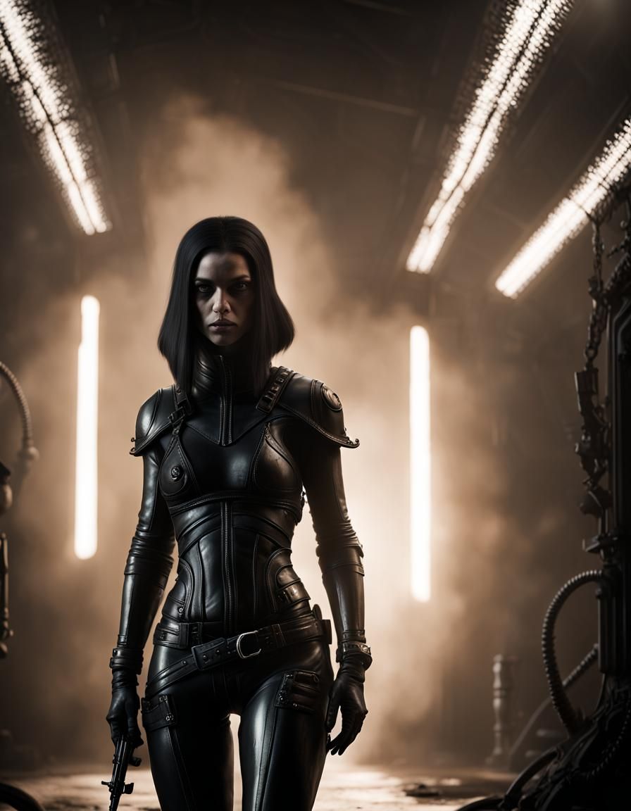 girl creed assassin, dark smoke around,, bright backlight ci...