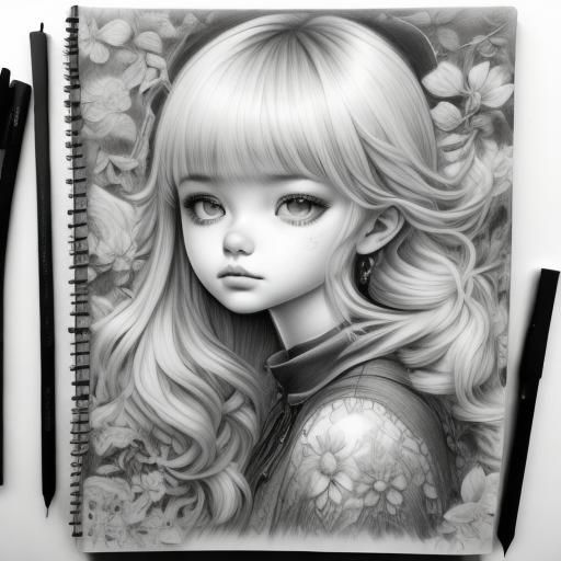 graphite, notebook, black and white, monotone, <lora:Heug-Yeon Migseu:1.0>