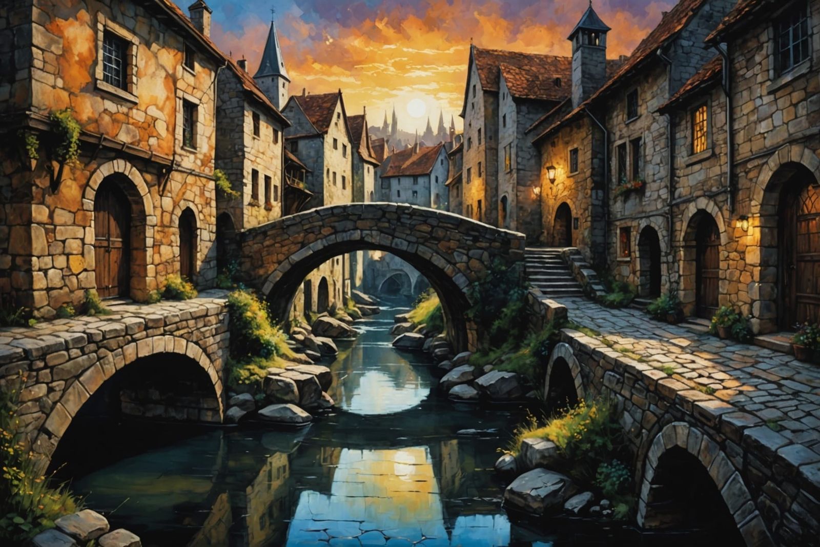 An old stone bridge in a medieval town