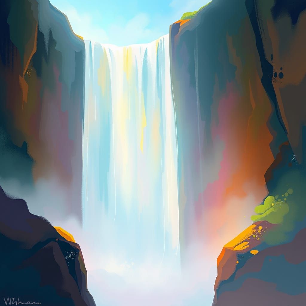 Ethereal Light Waterfall in Abstract Color Abyss