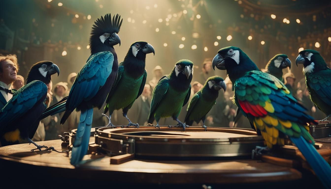 Musical extravaganza featuring dancing magpies and parrots - AI ...