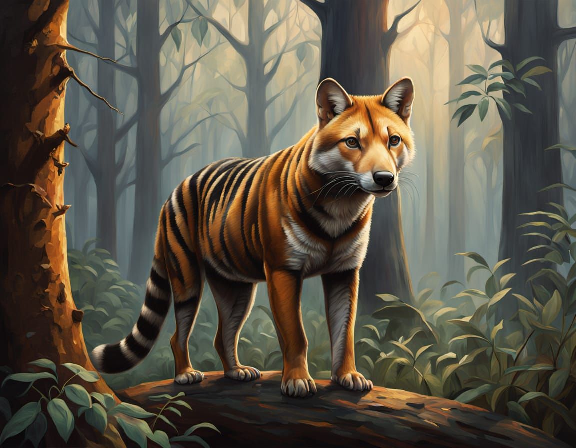 Thylacine (Tasmanian tiger) in jungle  by @Kaydenpat