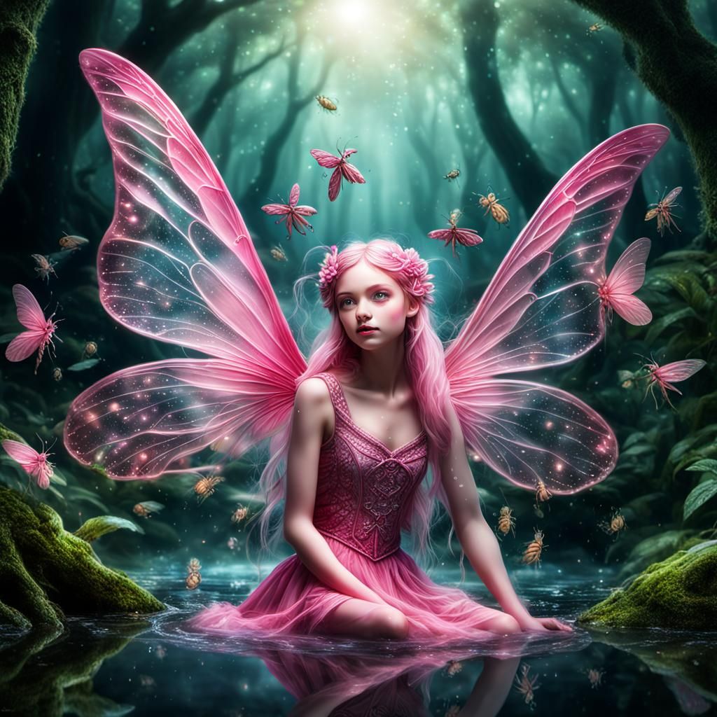 beautiful pink fairy 2 - AI Generated Artwork - NightCafe Creator