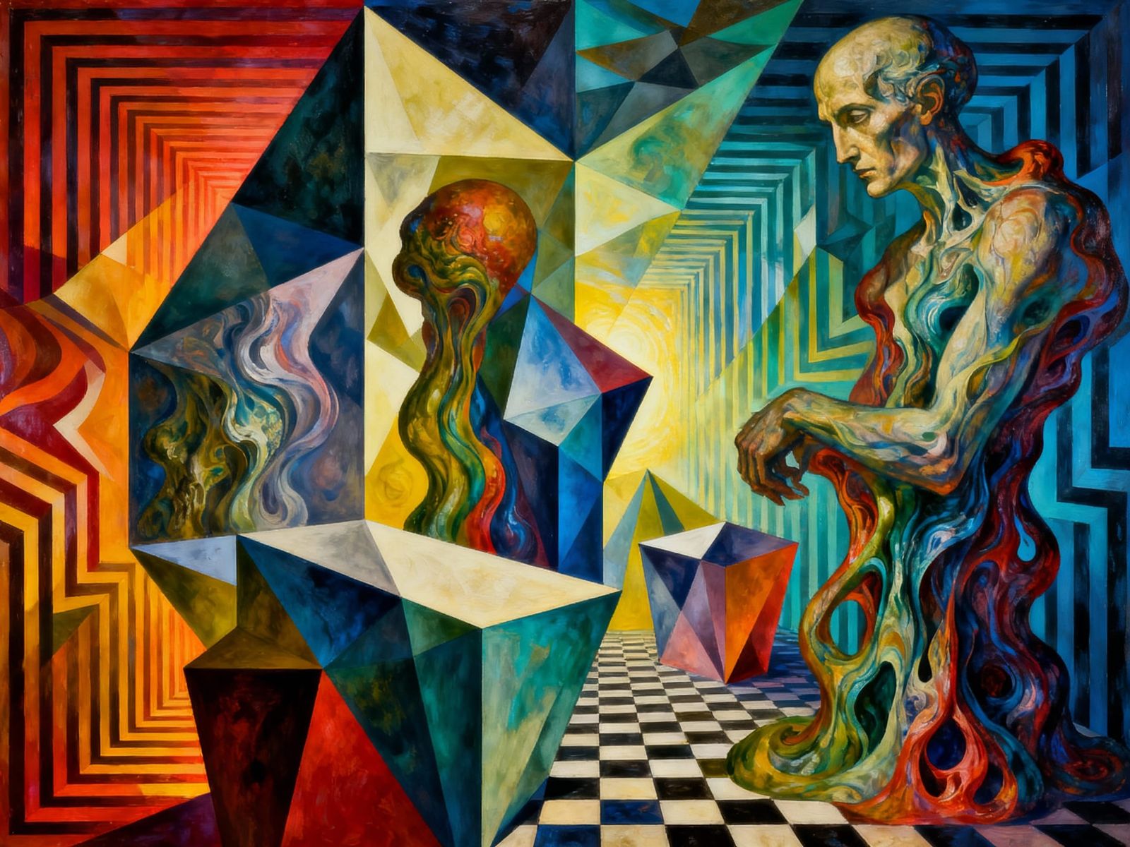 Surreal Dreamscape with Morphing Shapes and Vibrant Colors