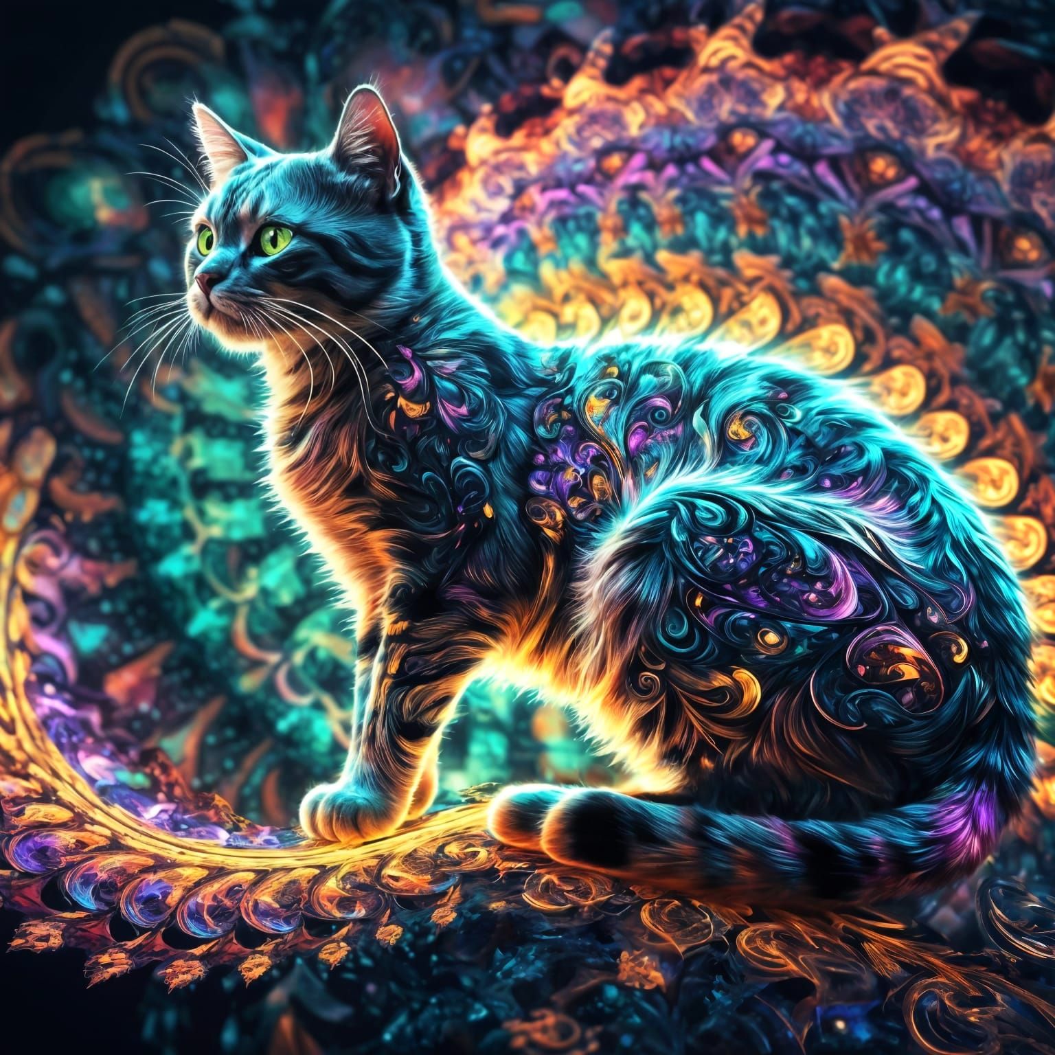 Kaleidoscopic Fractal Cat of Lights