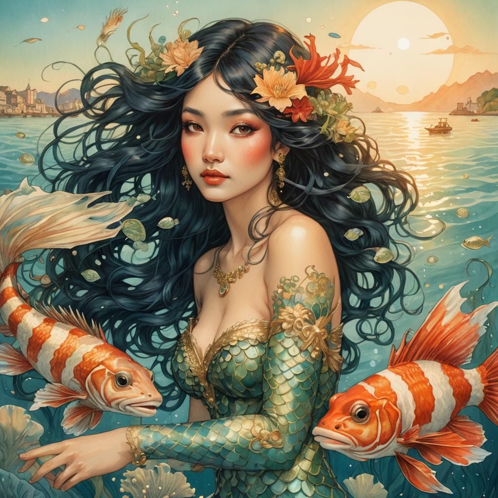 Romantic, dreamy colored pencil  photorealistic illustration...