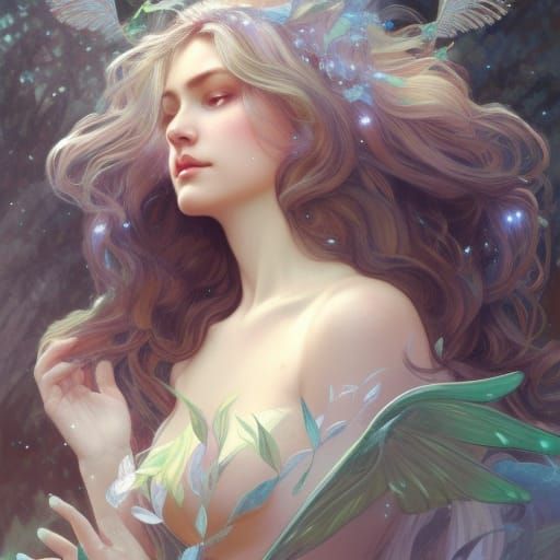 Forest Fairy Portrait with Sparkling Wings