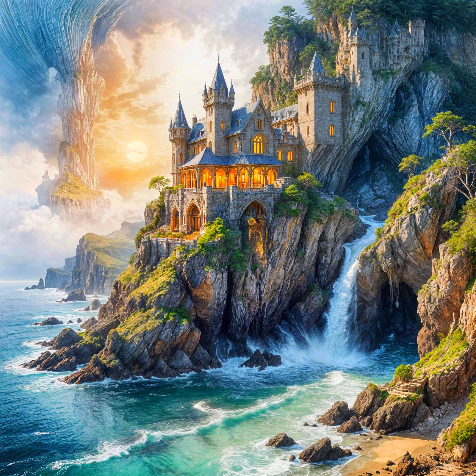 Majestic Cliffside Mansion in Gothic Medieval Style