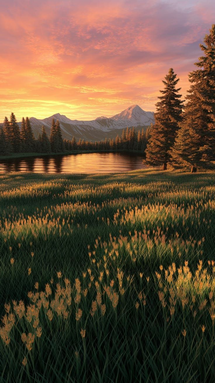 Vibrant Sunset Landscape in Oil Painting Style