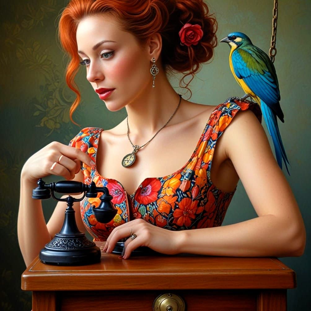 Surrealistic Lady in Vibrant Fantasy Scene