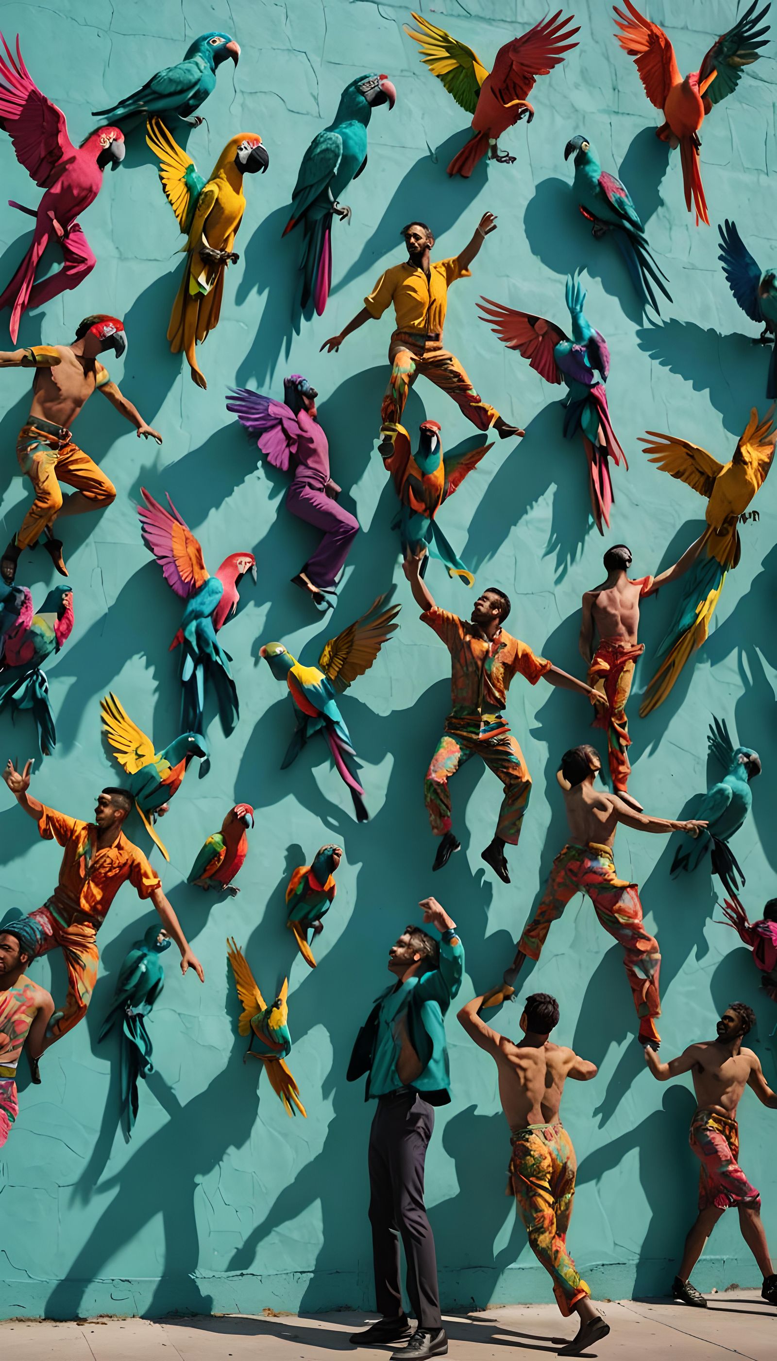 Photography of Colorfully psychedelic dressed lean male danc...