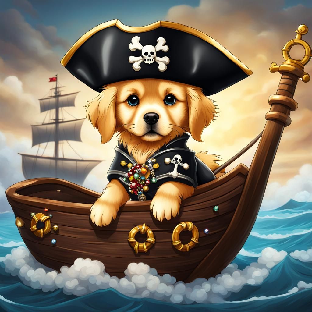 Golden Retriever Puppy Pirate on Ship - AI Generated Artwork ...