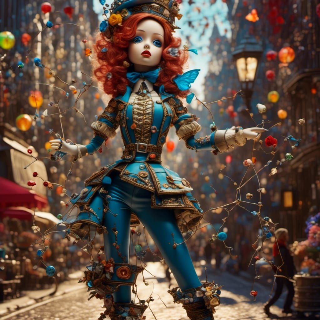 Clockwork Soldier Doll in Victorian Street, Surreal Style