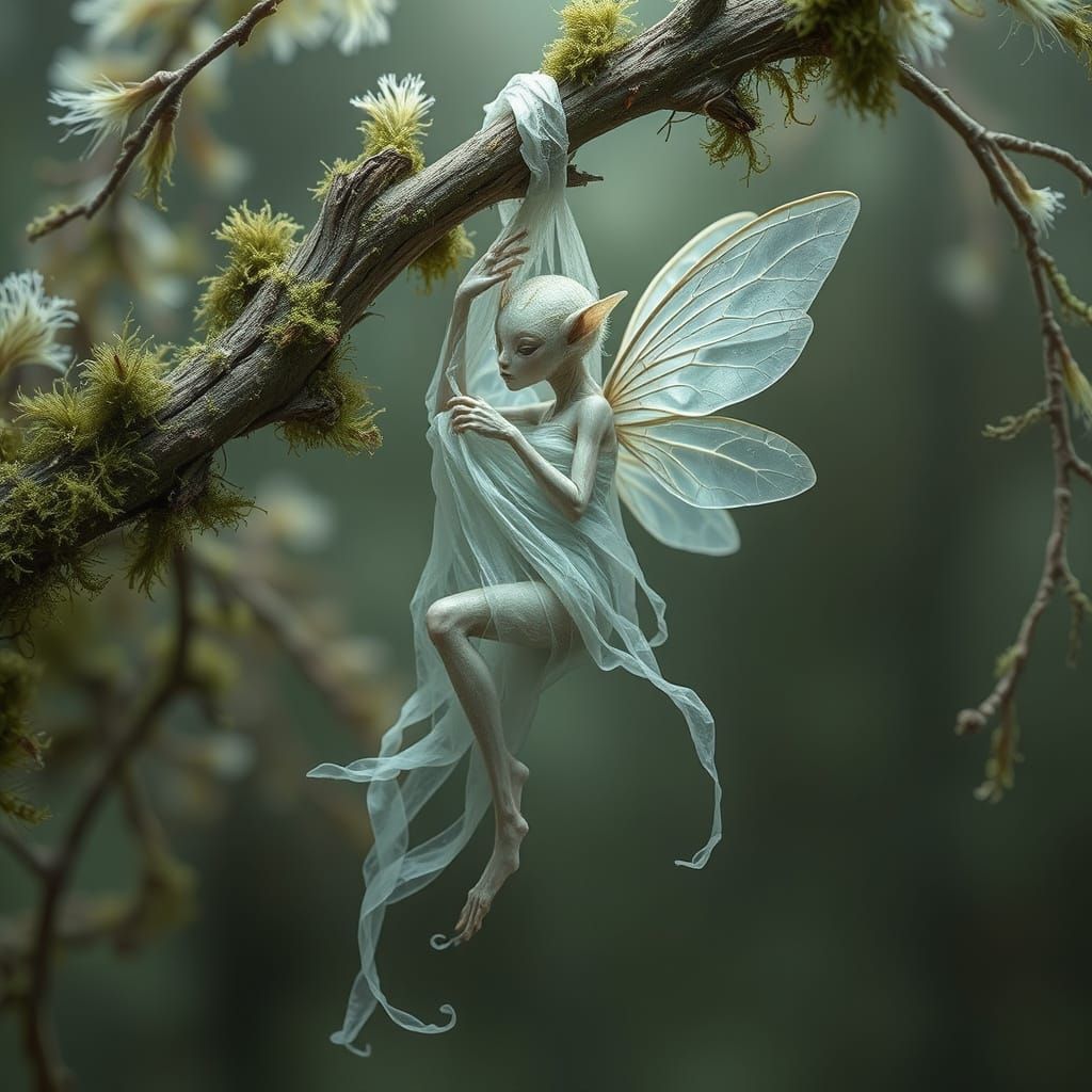 Ethereal Fae Creature Emerges from Gossamer Cocoon