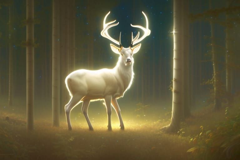 A majestic white stag in the forest.  by @AlwaysAging