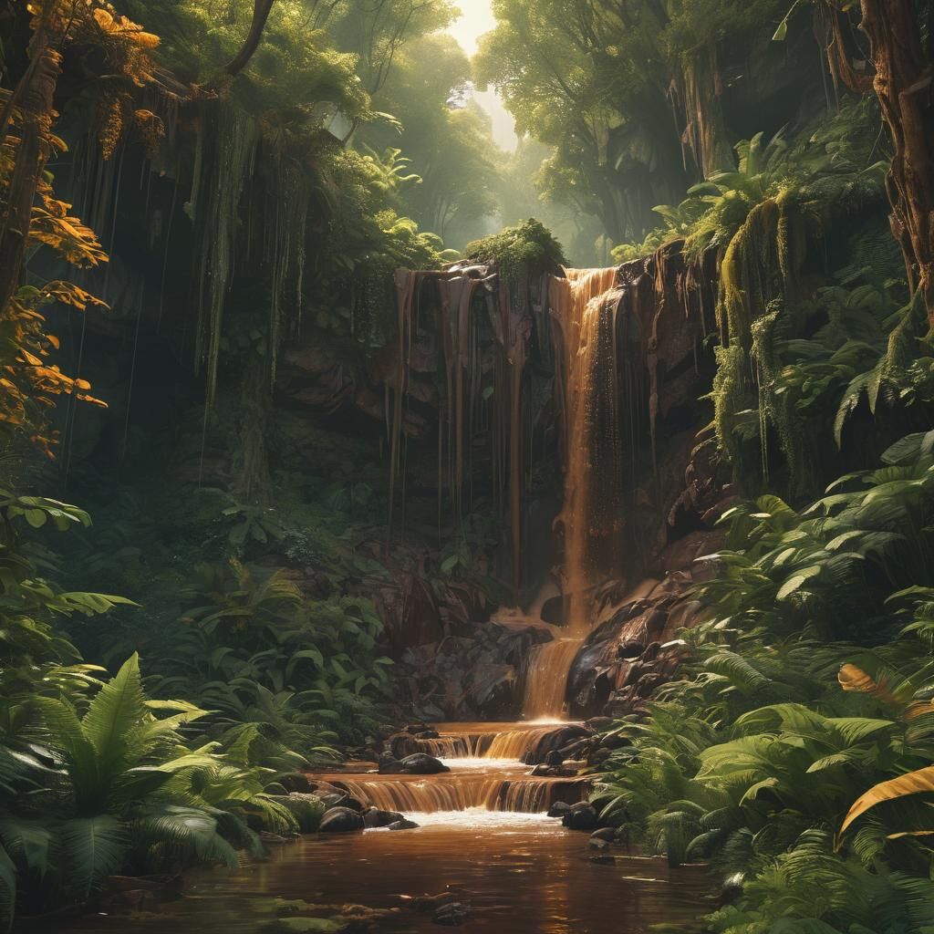 Chocolate Waterfall in a Lush Landscape
