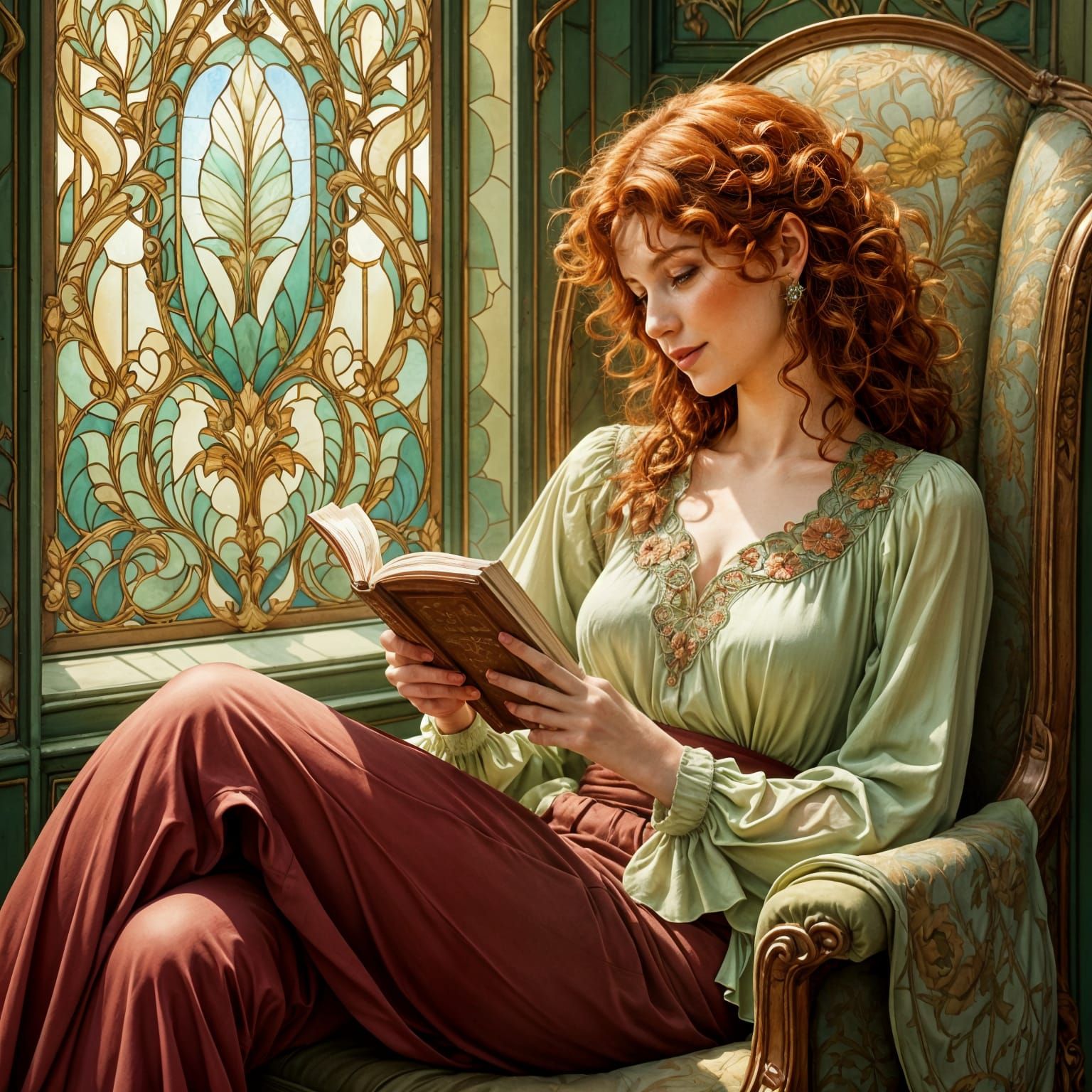 Woman sitting in a comfortable chair reading a book (2)