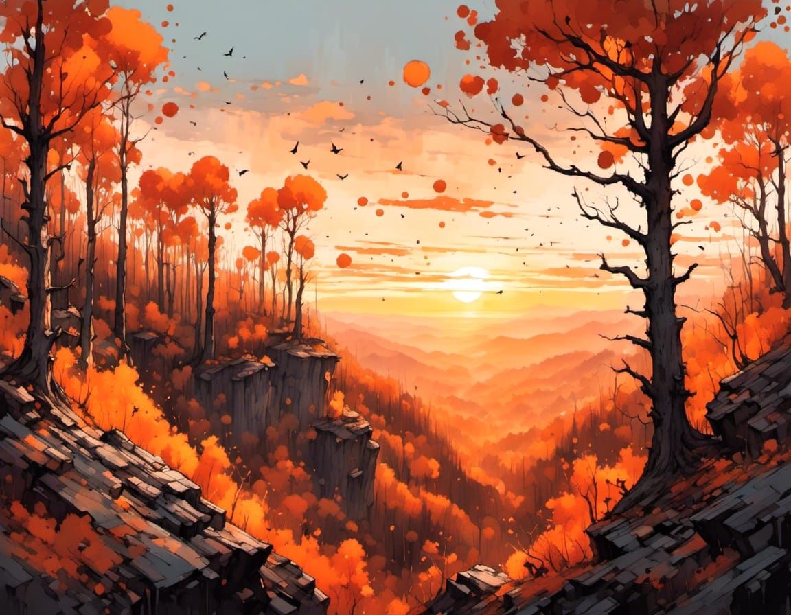 Orange mountain sunset