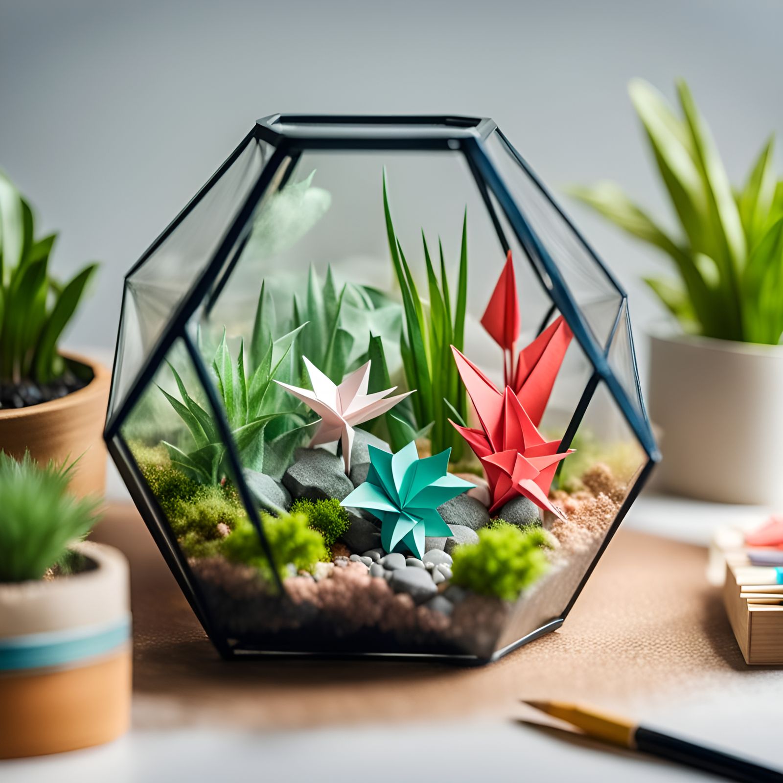 terrarium with origami plants