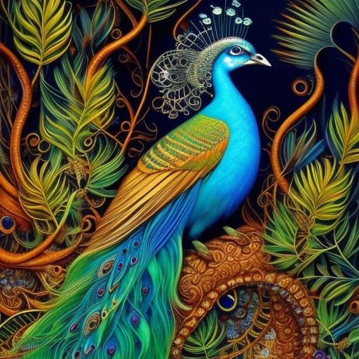 Fancy Peacock in forest