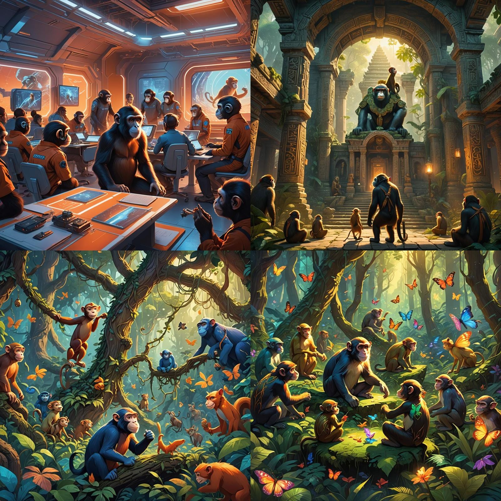 Monkey Teaching a Class in Fantasy Art Style