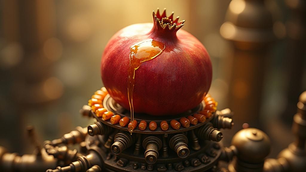 Steampunk Pomegranate Dripping Honey, Miyazaki Style