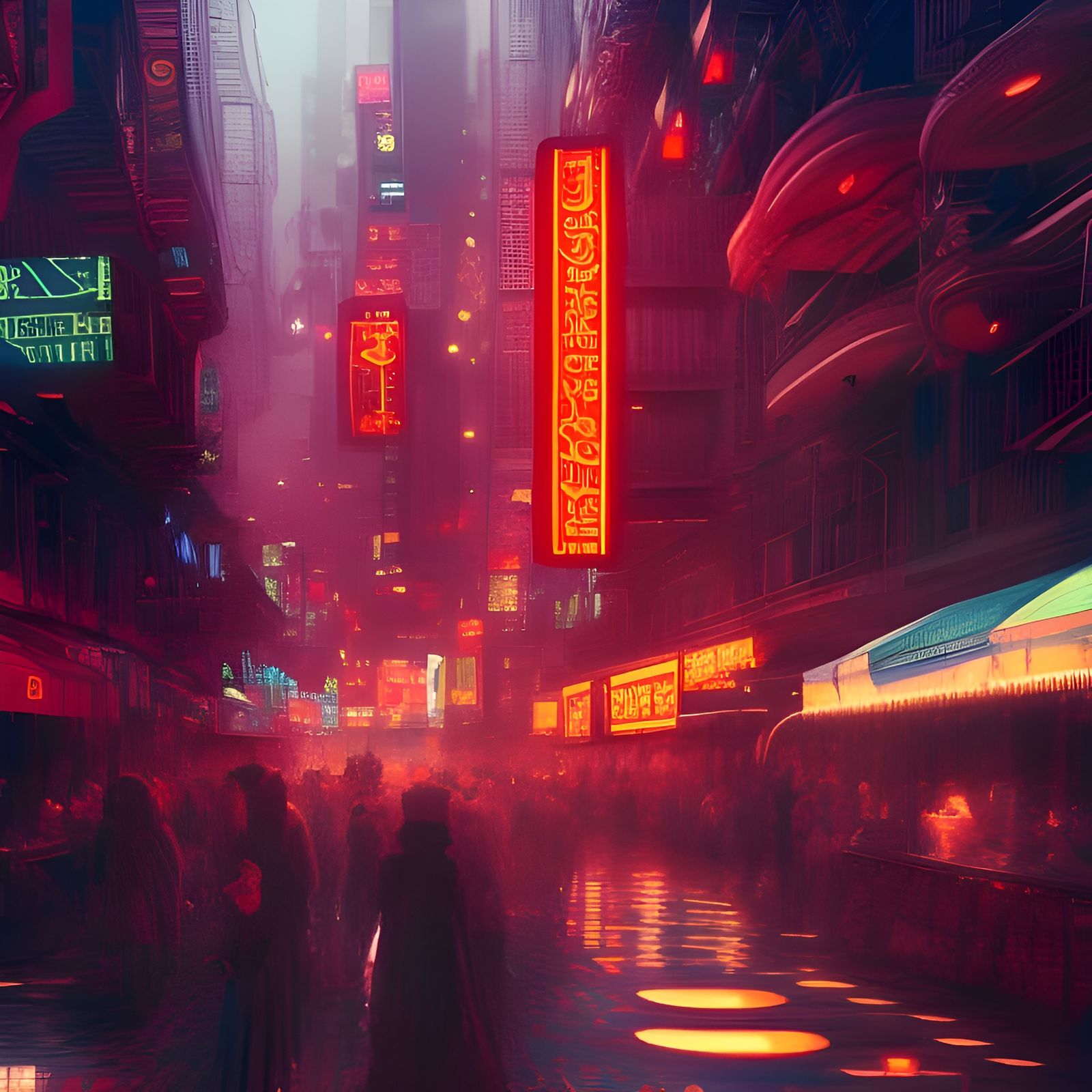 Crowded Neon City at Night - AI Generated Artwork - NightCafe Creator