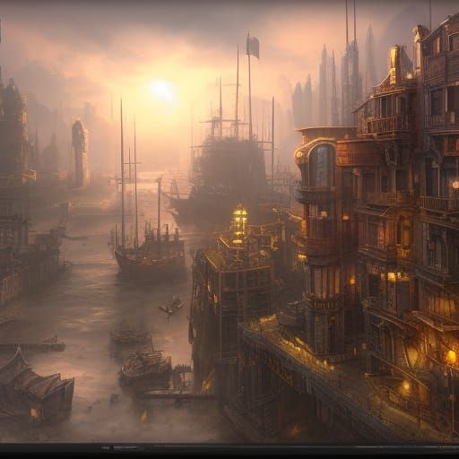 steampunk marine city view - AI Generated Artwork - NightCafe Creator