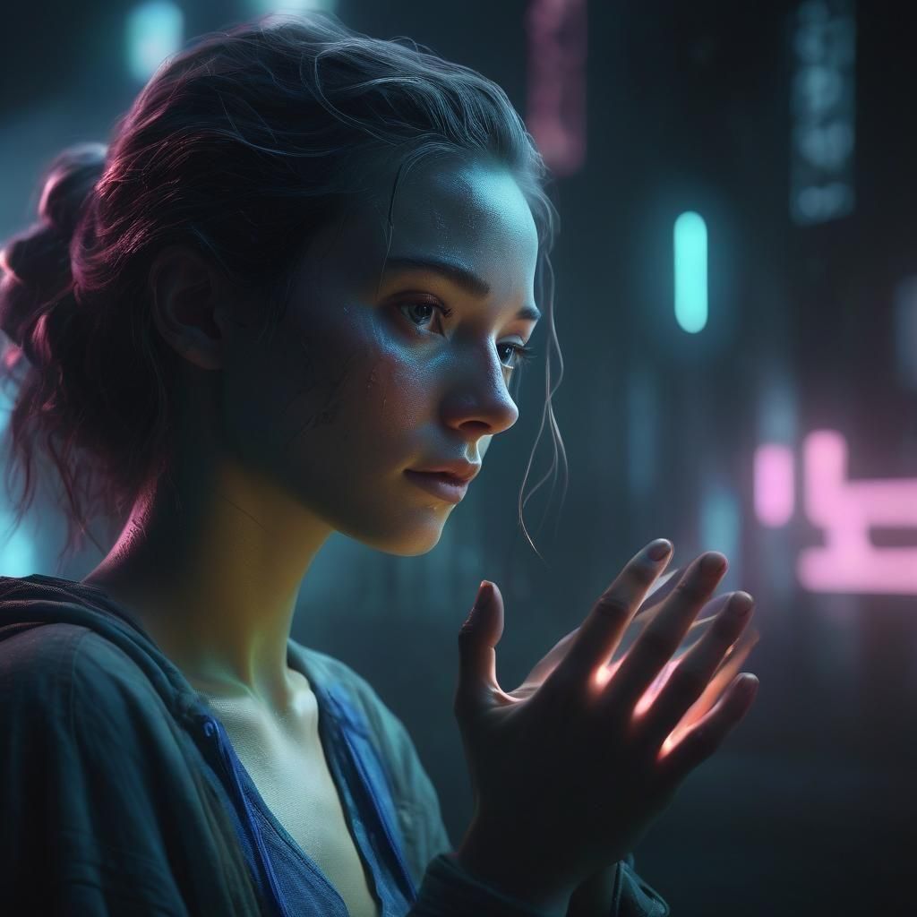 Hyperrealistic Woman's Reflection Disappears with a Touch