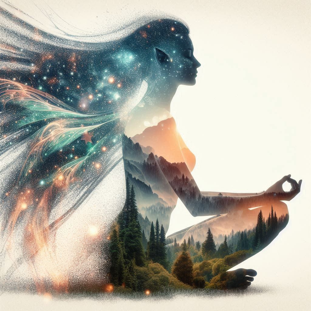 double exposure beautiful fantasy DALL-E 3 portrait landscap...