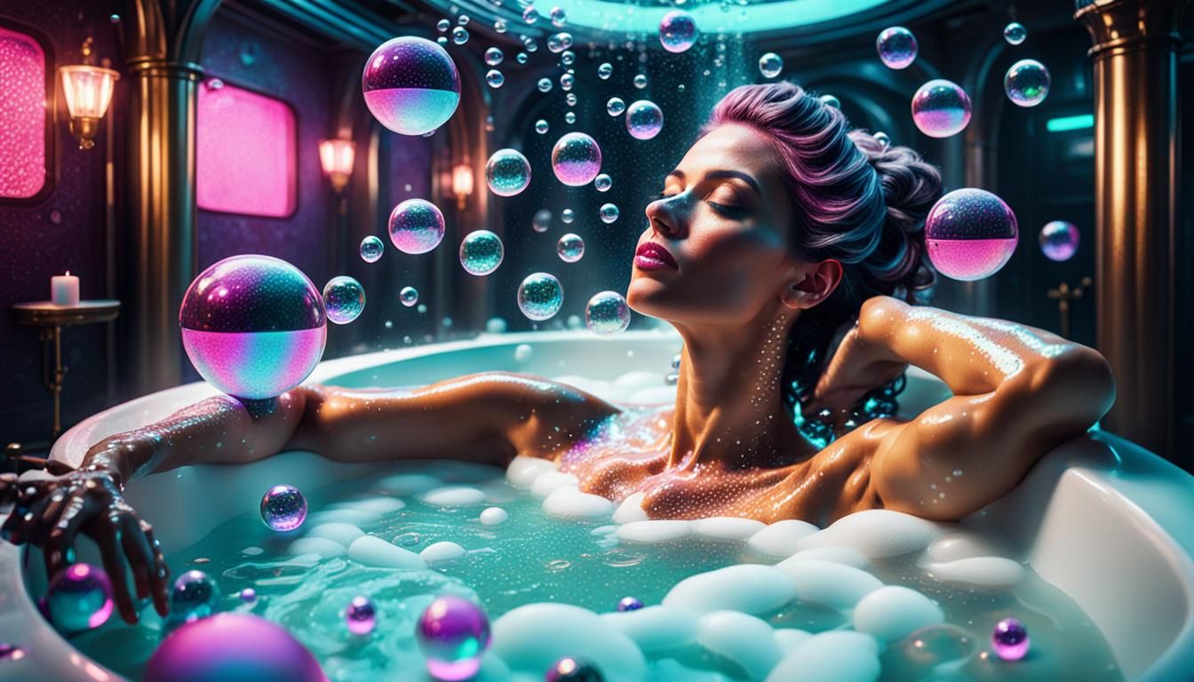 Relaxing Bubble Bath in Steampunk Futurism