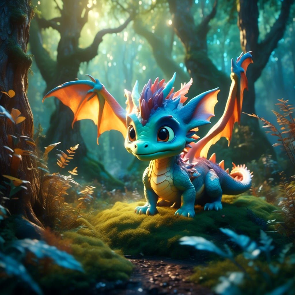 super cute baby dragon with very exaggerated baby features in a ethereal wonderland dramatic lighting dramatic camera 8k resolution beautifu...