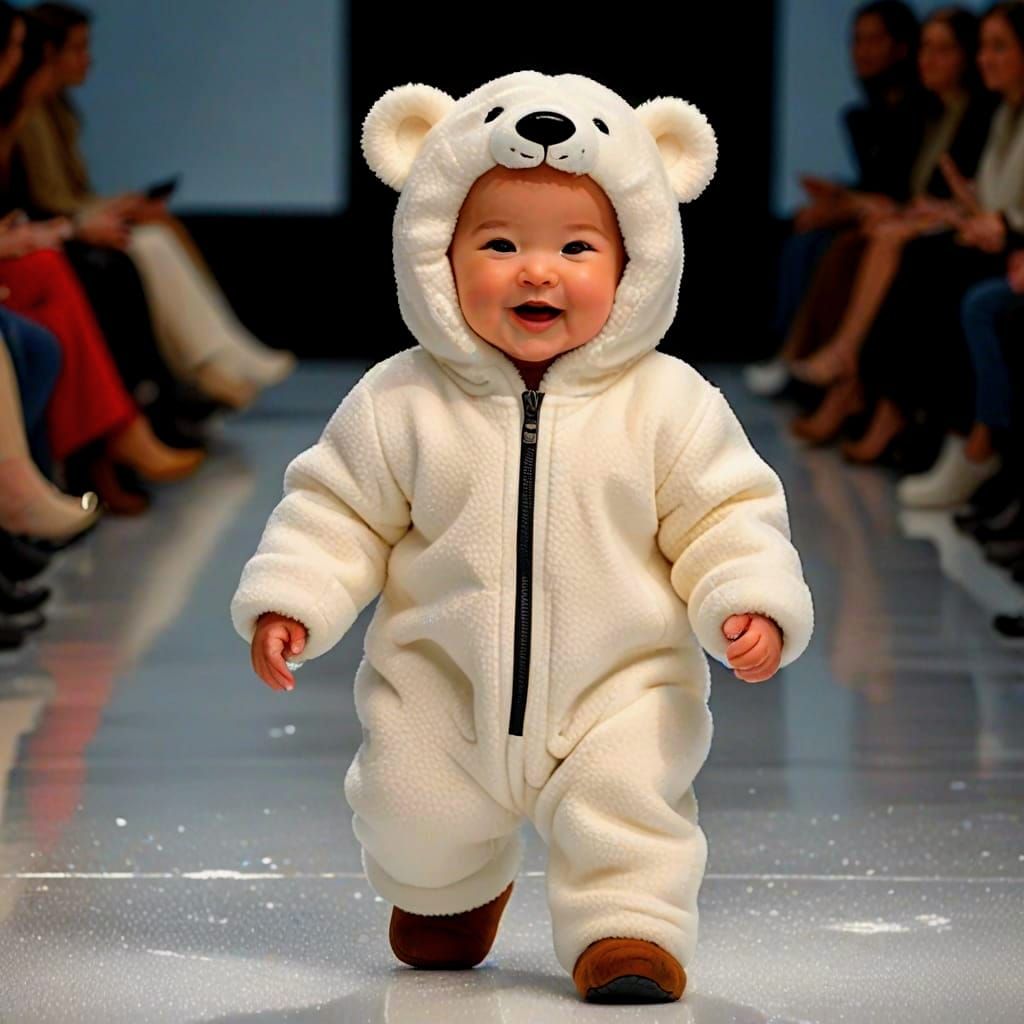 Adorable Happy Baby in Beautiful Stunning Polar bear outfit On the Runway  by @Miss Kellie Anne Oxford