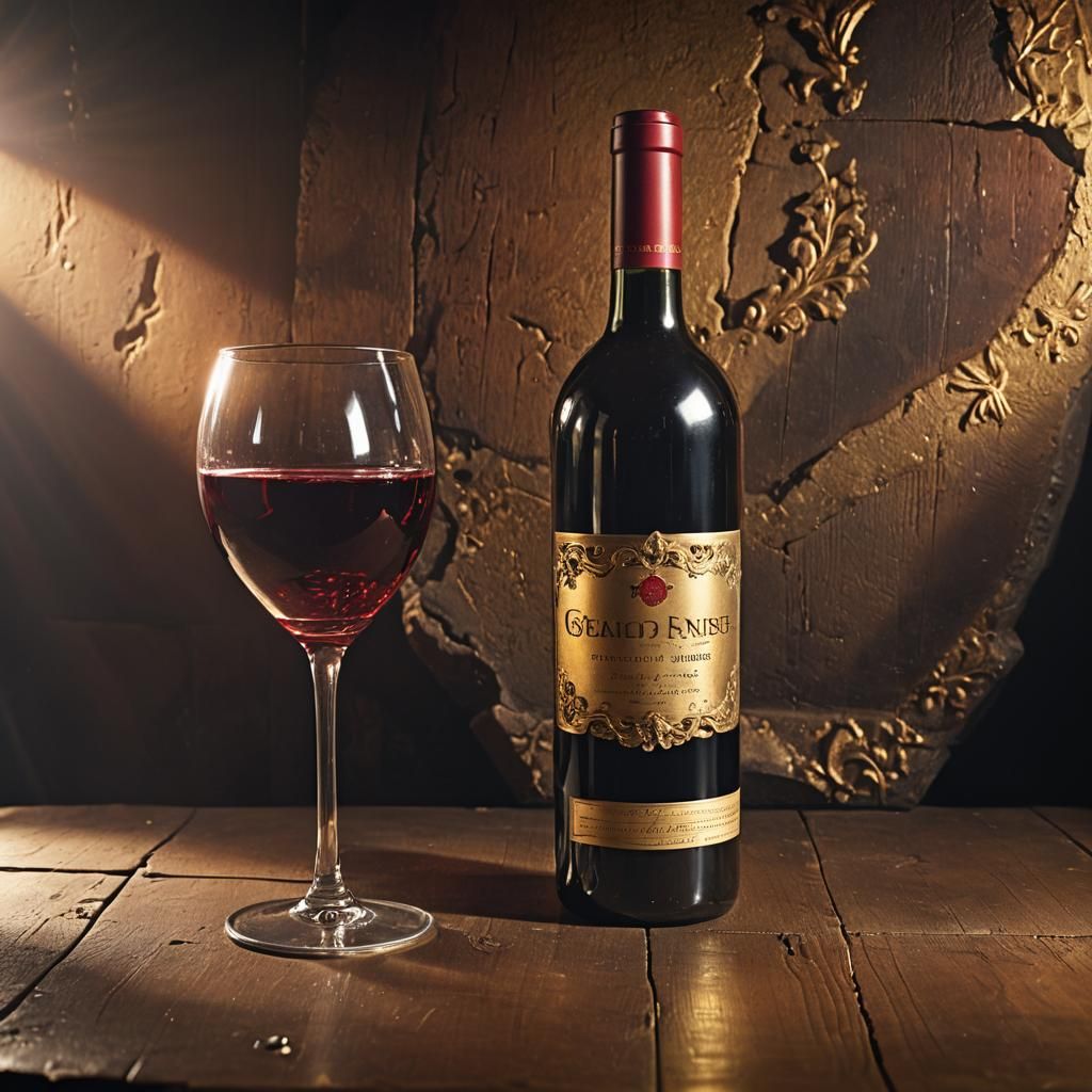 Baroque Wine Bottle Still Life in Golden Light