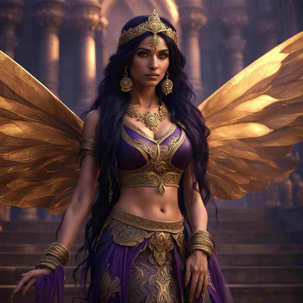 Indian Fairy with Golden Wings in Detailed Matte Painting