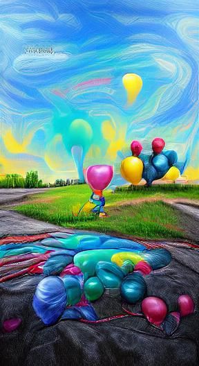 Boy with Balloons pop art 8k resolution colourful chalk art ...