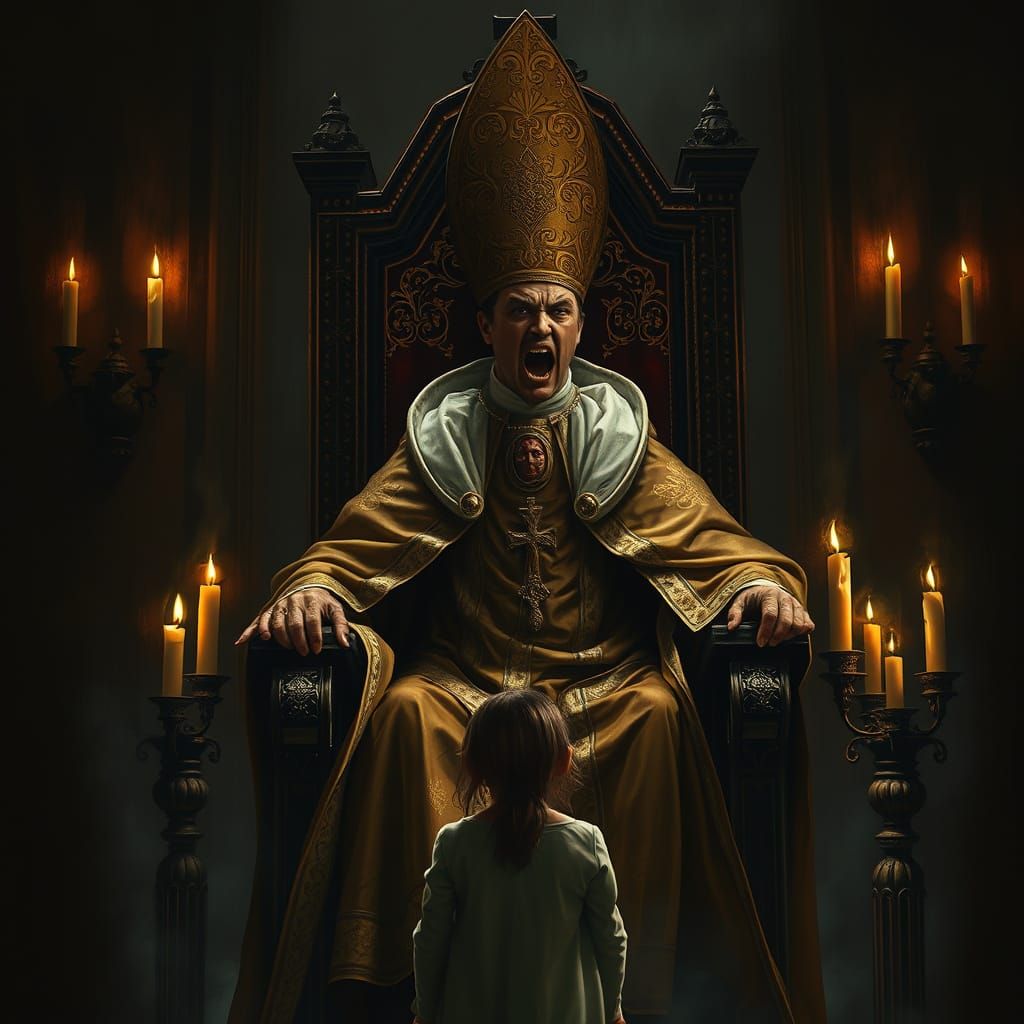 The Pope's Fury in a Dark, Flickering Throne Room