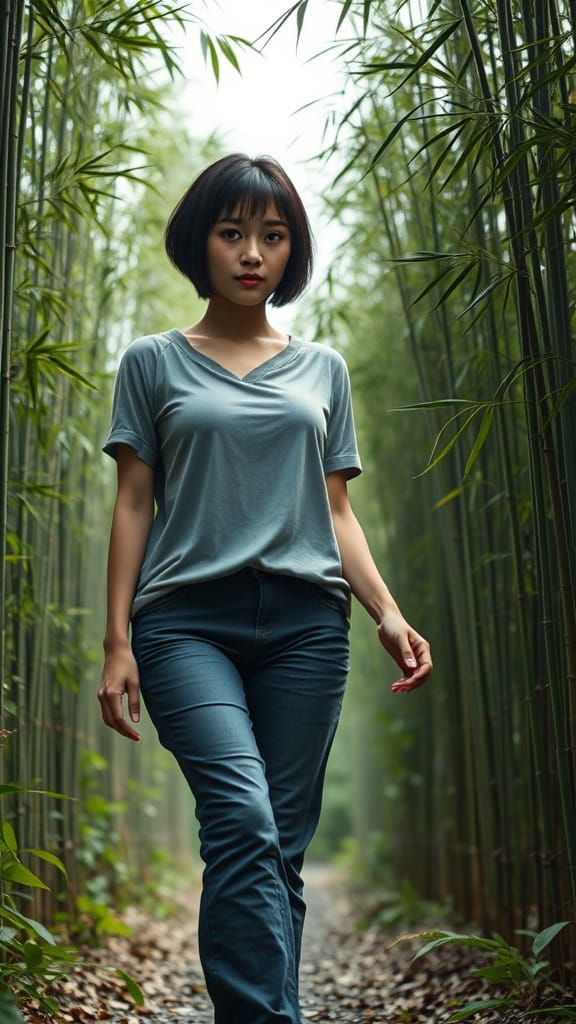 Thai Woman in Futuristic Bamboo Garden