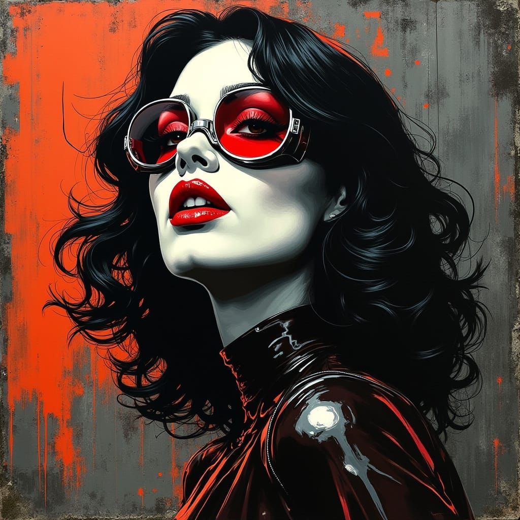 Hyper-Realistic Woman in Gritty, High-Contrast Futuristic St...