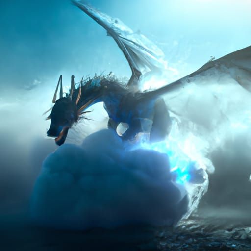 Blue Dragon Riding Blue Lightning Cloud