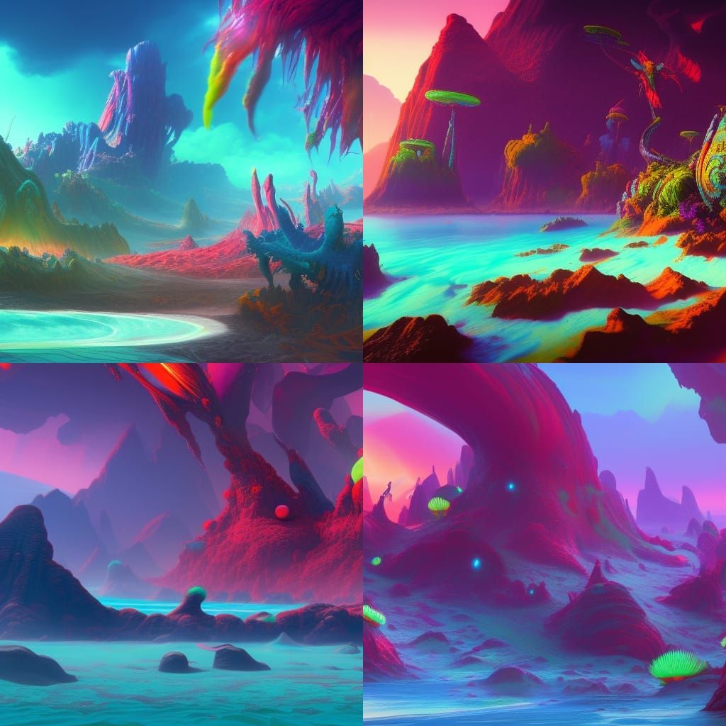 A Happy And Colourful Alien Beach - Ai Generated Artwork - Nightcafe 