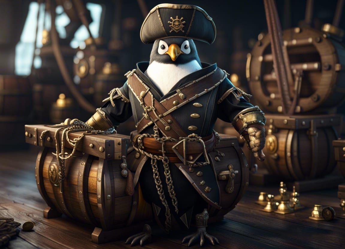 Potrait of Penguin Pirates Captain on the Ship after Carried the treasure from Icy Islands  by @Heralyn