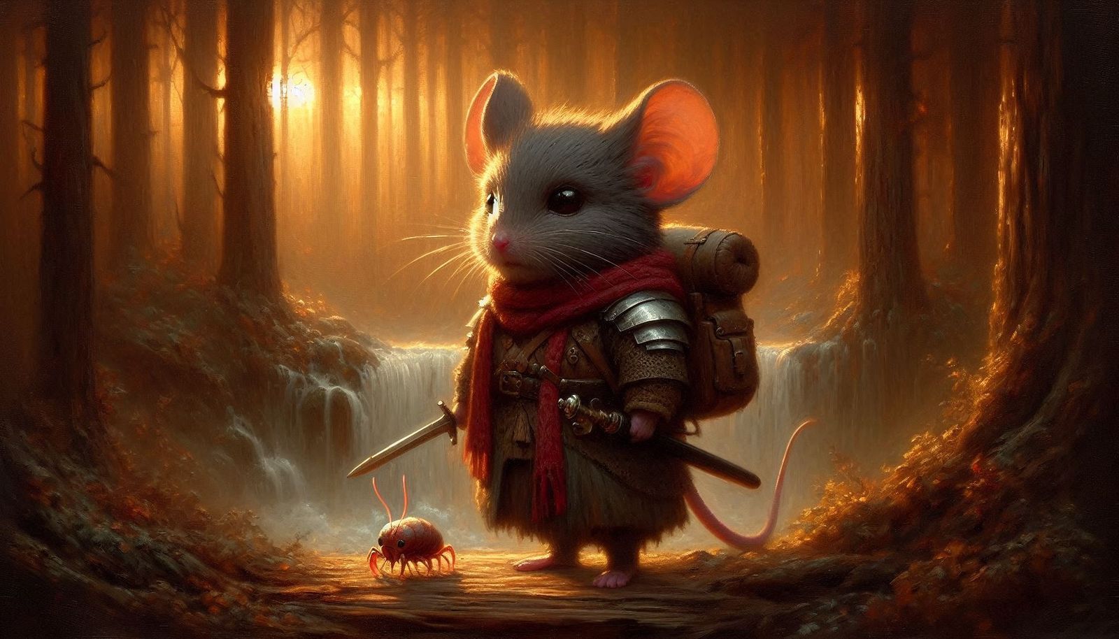 The Heroic Mouse Knight and Crusty the Isopod in the forest of lost Souls