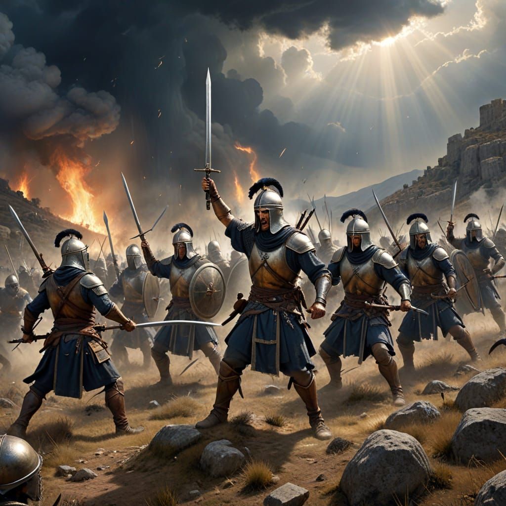 Maccabean Warriors Clash with Greeks in Gothic Style