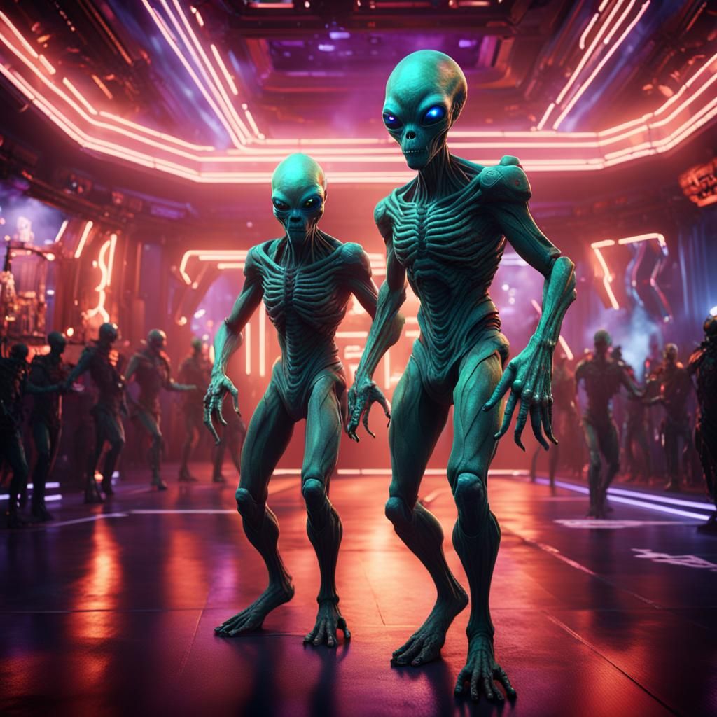 Scary alien's dance in a nightclub ultra realistic high defi...