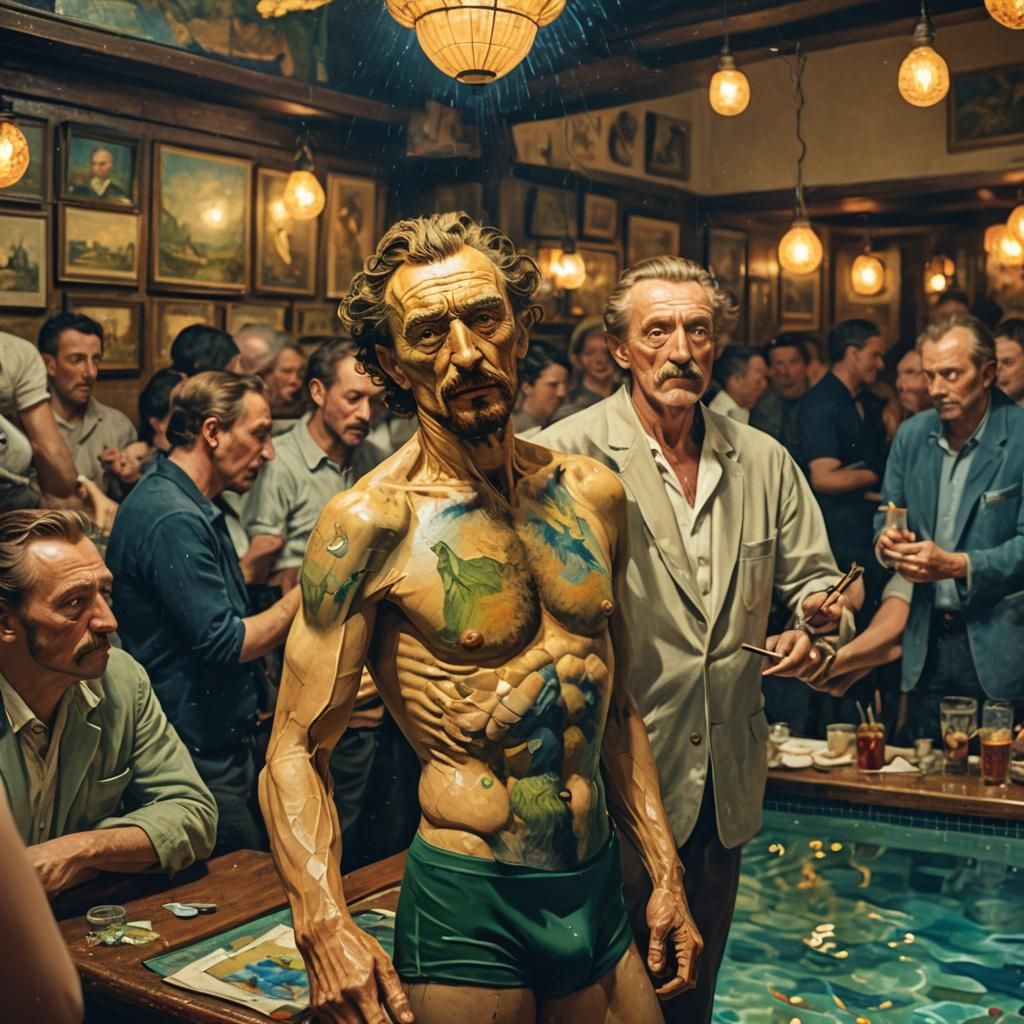 Vincent van Gogh is painting Salvador Dali, who is posing in...