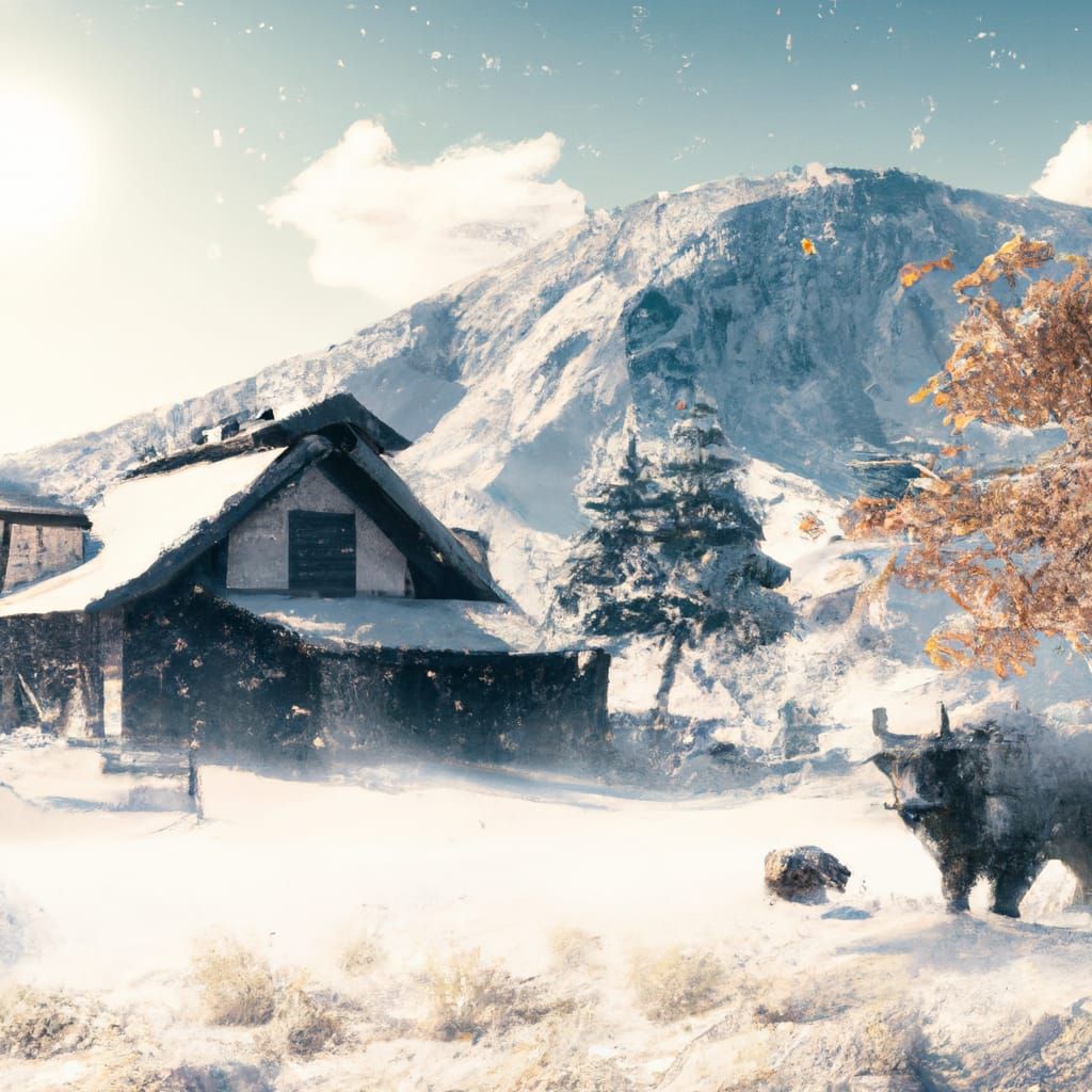 japanese farmhouse during winter undefined