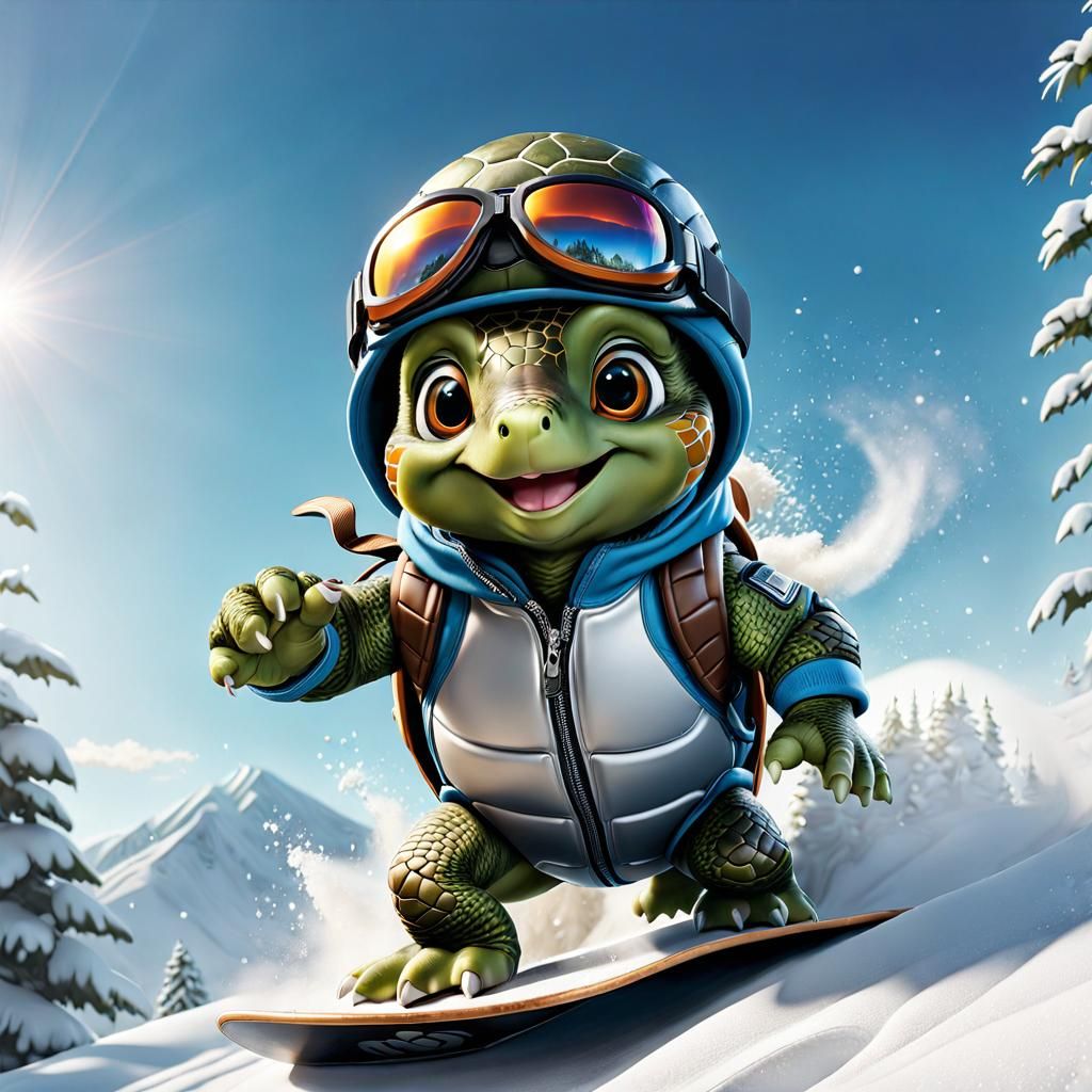 Winter sports snowboarding turtle AI Generated Artwork NightCafe